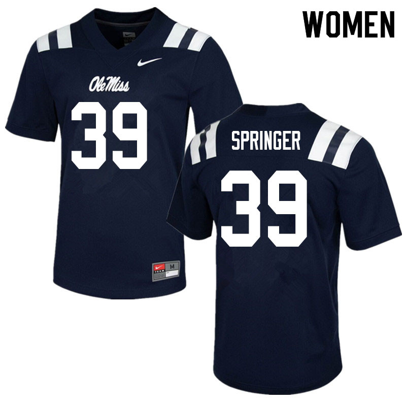 Women #39 Jake Springer Ole Miss Rebels College Football Jerseys Sale-Navy